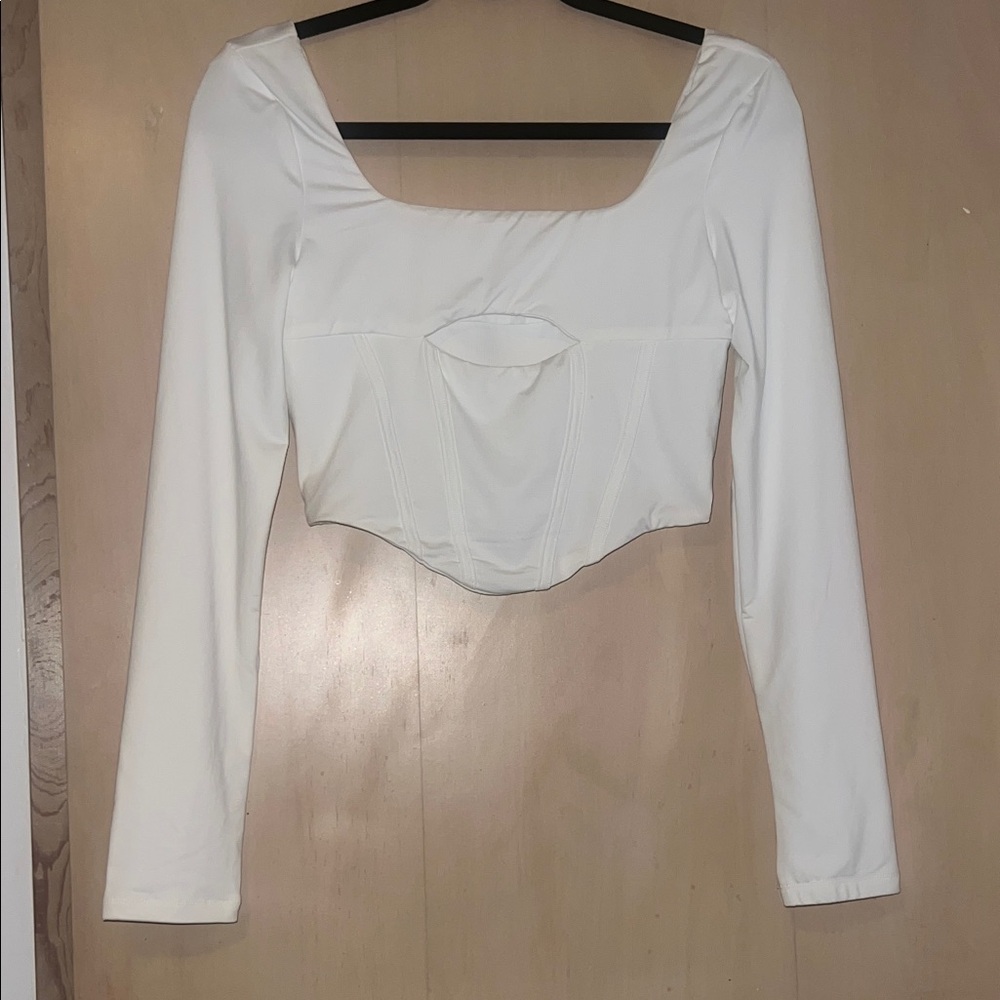 Fashion Nova White Long-Sleeve Corset Crop Top